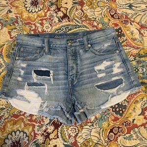 Distressed jean shorts